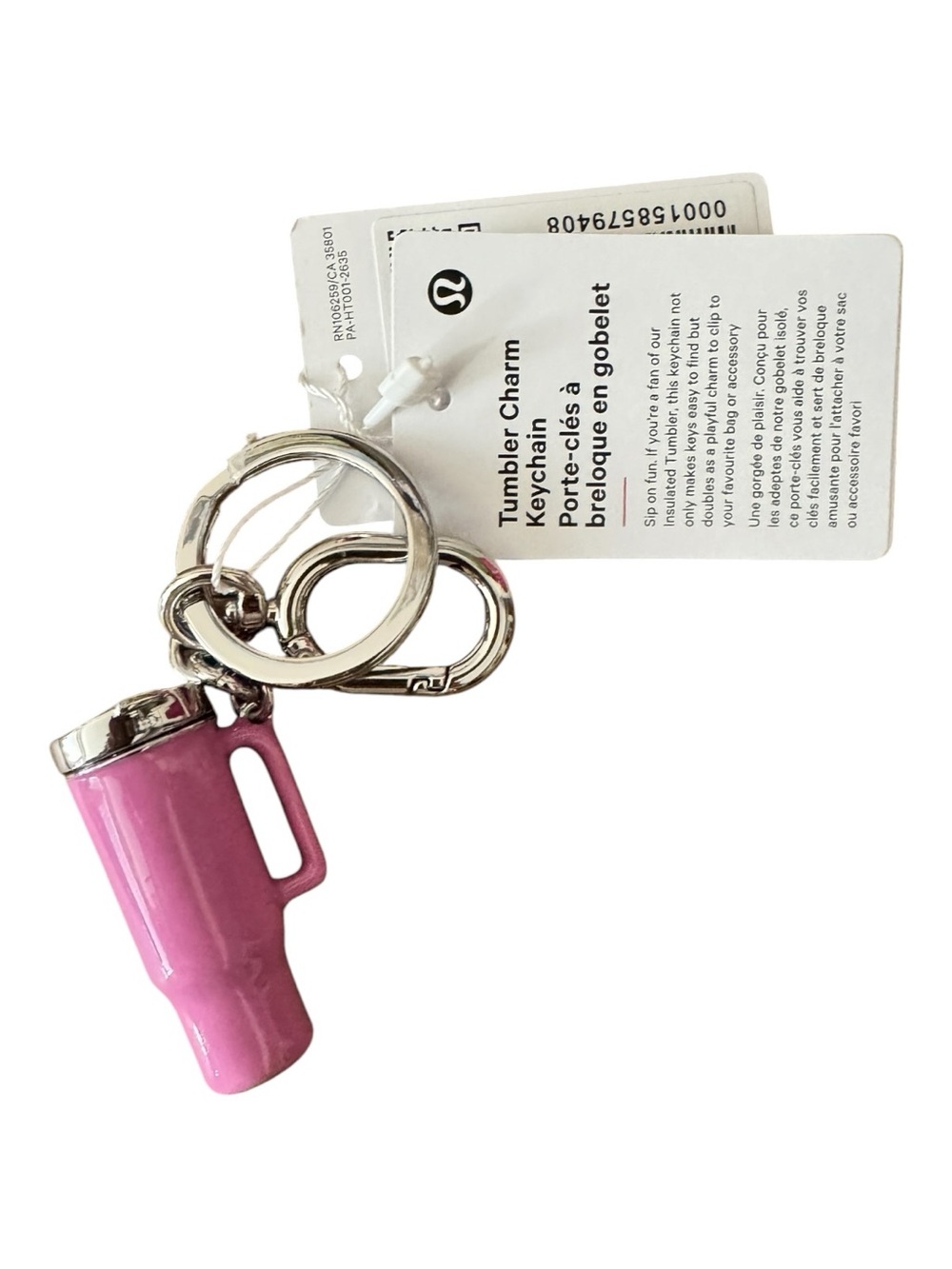 Lululemon Tumbler Charm Keychain Candy Cloud Silver NWT